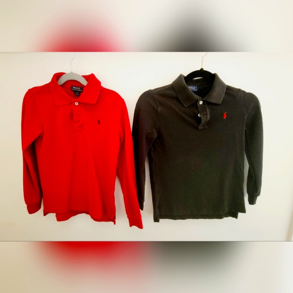 2 Bundle Polo Ralph Lauren Cotton Mesh Long-Sleeve Polo Shirt Size 7